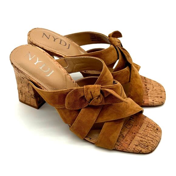 NYDJ Loreri Suede Leather Tan Cork Mule Block Heel Casual Sandals Size 9 - Picture 1 of 5